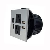 Desktop & Conference Room Power Grommet Outlet, FITS 3 1/8" - 3 1/4" 2 (TR) AC Outlets, 2 USB Charging Ports, 1 CAT 6, 1 HDMI, ETL Listed (SILVER - 3.15" - 3.25" - DC-8589)