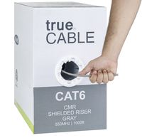 Cat6 Shielded Riser (CMR), 1000ft, Gray, 23AWG Solid Bare Copper, 550MHz, ETL Listed, Overall Foil Shield (FTP), Bulk Ethernet Cable, trueCABLE