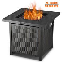 TACKLIFE Fire Table, 28 inch 50,000 BTU Auto-Ignition Outdoor Gas Fire Pit Table with Cover, ETL Certification Approval and Strong Striped Steel Tabletop (Square Black)