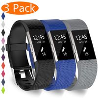 KingAcc Compatible Fitbit Charge 2 Bands, Soft Silicone Replacement Band for Fitbit Charge 2, Metal Buckle Fitness Wristband, 3-Pack Sport Strap for Women Men,(Black&DarkBlue&Gray,Large)