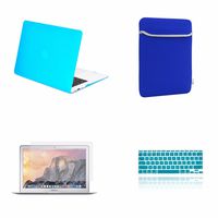 TOP CASE - 4 in 1 Essential Bundle Rubberized Hard Case, Keyboard Cover, Screen Protector and Sleeve Bag Compatible MacBook Air 11" A1370 & A1465 - Aqua Blue