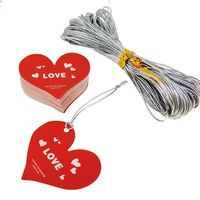 Princess-J Big Red Love Heart Gift Tag with Silver String for Shop Wrapping Packaging, Pack of 48