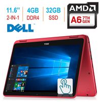 2018 Newest Dell Inspiron 11.6-inch 3000 2-in-1 Touchscreen Laptop/Tablet PC, 7th Gen AMD A6-9220e 2.5GHz Processor, 4GB 2400MHz DDR4, 32GB SSD, Bluetooth, WiFi, MaxxAudio, No DVD, Windows 10-RED