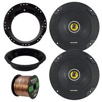 98-13 Harley Speaker Bundle: 2X Kicker CSC654 6.5" Inch 300 Watts 2-Way Black Car Stereo Coaxial Speakers Combo with Speaker Mounting Rings for Motorcycles, Enrock 50 Foot 16 Guage Speaker Wire
