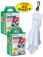Fujifilm 2 Twin-Packs of 10 Instax Mini Film (40-Sheets) | Designed for Mini 8 / Mini 9 Camera | Develops and Prints Photos Instantly | -Bonus- Free Lens Cleaner Microfiber Cloth
