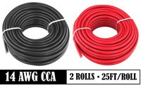 GS Power 14 AWG (True American Wire Gauge) CCA Copper Clad Aluminum Primary Wire 25 ft Red & 25 ft Black. For Car Audio Speaker Amplifier Remote Trailer Harness wiring (Also Available in 16 & 18 Ga)