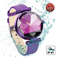 Elbees Store Smart Watch, Fitness Tracker for Android and IOS Phones, Waterproof Sport Watch with Heart Rate Monitor and Calorie Burn Counter, Soft Leather Smart Band for Women Girls(Purple)