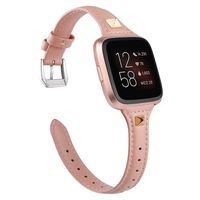 TOYOUTHS Leather Strap Compatible with Fitbit Versa/Versa 2 Bands for Women Men Slim Genuine Leather Wristbands Replacement for Versa Lite Edition/Versa SE Classic Accessorie Rose Pink with Rivet