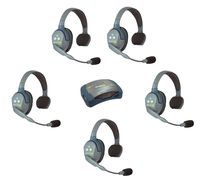 Eartec HUB5S UltraLITE Wireless System for 5 Users - 1 HUB Full Duplex Transceiver Base Station, 5-Pack of ULSR Single-Ear Remote DECT 6.0 Headsets