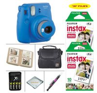 Fujifilm Instax Mini 9 Instant Camera (Cobalt Blue) + Fujifilm Instax Instant Film 20 Sheets + 4 Batteries & Charger + Photo Album + Convenient Case + More