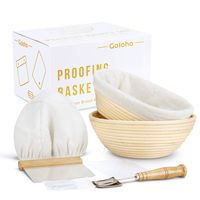 Banneton Bread Proofing Basket Set, 2 Shapes - Round & Oval, Sourdough proofing Bowl Gift for Bakers, Includes Linen Liner, Metal Dough Scraper, Plastic Scraper, Scoring Lame and Extra Blades