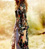 MOM 2018 summer long sleeves long printed kimono jacket chiffon shirt women's jacket sun protection clothing,black,XXL