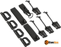 The Atomic Bear Kit of 11 Attachments for 1" Webbing Molle Bags, Tactical Backpack, Tactical Vest - 4 Grimlock Locking D-Ring Carabiner Clips - 4 Molle Elastic Strings - 2 Straps 4" MOD Tac Tie