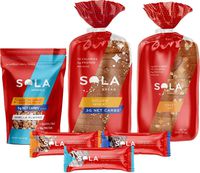 SOLA Vanilla Almond Variety Pack, 1 Golden Wheat Bread, 1 Sweet Oat Bread, 1 White Chocolate Vanilla bar, 1 Chocolate Sea Salt bar, 1 Peanut Butter bar, 1 Vanilla Almond Granola, 6 ct