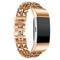 Maxjoy Compatible with Fitbit Charge 2 Bands, Charge2 Metal Stainless Steel Bracelet Replacement Band Small Double Chain Wristband Compatible with Fitbit Charge 2 Tracker, Rose Gold