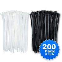 Simple Deluxe 8 Inch 200-PCS Self-Locking Tie Wraps Nylon Cable Ties Versatile Zip Ties In White & Black
