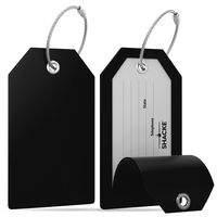 Shacke Luggage Tags with Full Back Privacy Cover w/Steel Loops - Set of 2 (Black)