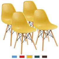 Furmax Pre Assembled Modern Style Dining Chair Mid Century Modern DSW Chair, Shell Lounge Plastic Chair for Kitchen, Dining, Bedroom, Living Room Side Chairs Set of 4(Yellow)