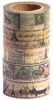 Antique Vintage Washi Tape Set (Japanese Masking Tape) by MIKOKA, 0.6 Inches Wide, 32.8 Feet Long, 5 Rolls - Antique Bright