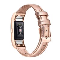 bayite Bands Compatible with Fitbit Charge 2, Slim Genuine Leather Band Replacement Accessories Strap Charge2 Women Men, Rose Gold Small