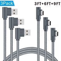 Type C Cable, Linwood 3ft 6ft 10ft Right Angle 90° Nylon Braided Cord USB C Charger for Samsung Galaxy S9/S8+, Google Pixel XL, LG G5/G6/V20,ZTE Zmax Pro Z981,HTC 11,Nexus 6P 5X (Angled-Grey)