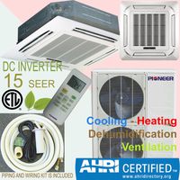 Pioneer 8-Way Ceiling Cassette Mini Split Inverter Air Conditioner with Heat Pump, 36000 BTU (3 Ton) Full Set