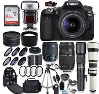 Canon EOS 90D DSLR Camera + Canon EF-S 18-55mm + Tamron 70-300mm Lens + 500mm & 650-1300mm Telephoto Preset Lens + Wide Angle & Telephoto Lens + Macro Filter Kit + 64GB Memory Card + Accessory Bundle