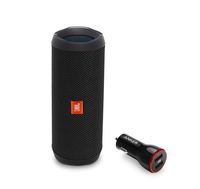 JBL Flip 4 Portable Bluetooth Wireless Speaker Bundle with Anker PowerDrive 2 2-Port USB Car Charger - Black