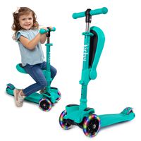 Kicsky Wheels Scooters for Kids with Seat Folding and Removable - 3 Wheel Toddler Scooter for Boys & Girls - Toddlers and Kids Toys for 2 Year Old and Up - Three Heights & Light Up Wheels (Blue)