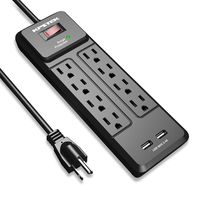 Surge Protector Power Strip, KPSTEK 8 Outlet Desk Power Station with 2 USB Ports, Wall Mountable Extension Power Cord, 600 Joules, Black - KS1228