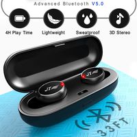 True Wireless Earbuds - Bluetooth Headphones with Charging Case IPX6 Waterproof TWS 16Hr Earphones Stereo Sound & HD Deep Bass Sport in-Ear with Built-in Mic Headset Black JYZZ