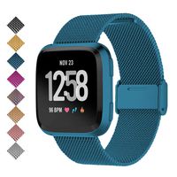 SMEECO Metal Band for Fitbit Versa 2 Stainless Steel Strong Magnetic Loop Smartwatch Replacement Mesh Wristband for Men Women Universal Use for Fitbit Versa/Versa Lite Edition/SE Small(Marina Blue)