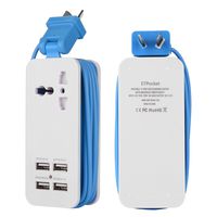 Australia Chinese USB Power Strip with 4 USB 5V 2.1A-1A 21W Universal Socket CN AU Plug 100V-240V Compact 5ft Extension Cord Portable Electric Power Strip for Australia China Traveling (Blue)