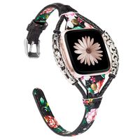 TOYOUTHS Leather Strap Compatible with Fitbit Versa/Versa 2 Bands for Women Slim Genuine Leather Wristbands Replacement Versa Lite Special Edition Dressy Handmade Accessories Black/Red Floral