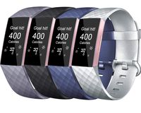Tobfit Sport Bands Compatible for Fitbit Charge 3 and Charge 3 SE, 4 Pack, Soft Rubber Strap for Women/Men, Blue Grey, Silver, Blue, Black, Small