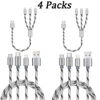 DeHasion 4 Packs 2X 3.3ft 2x1.1ft Multi Charging Cable 3 in 1 Multiple USB Fast Charger Cord with Micro USB/Type C Compatible with Most Cell Phones and Tablets Universal Charger Cable (Silver)