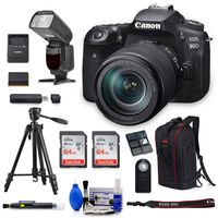 Canon EOS 90D DSLR Camera w/ 18-135mm USM Lens + 128GB Memory + 53" Tripod + TTL Automatic Flash + Anti-Theft Camera Backpack + Card Reader + Cleaning Kit & More - Professional Accessories Bundle
