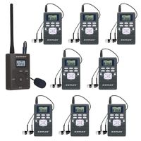 EXMAX 60-108MHz Portable DSP Stereo Wireless Headsets FM Radio Broadcast System for Tour Guide Teaching Meeting Training Travel Field Interpretation - 1 Transmitter and 8 Receivers Gray
