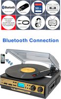 Boytone BT-27G-C Bluetooth connection 3-Speed Stereo Turntable, 2 built in Speakers Digital LCD Display AM/FM Radio, USB/SD/AUX+ Cassette/MP3 & WMA Playback /Recorder & Headphone Jack + Remote control