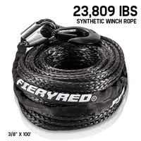 Synthetic Winch Rope 3/8" x 100' - 23,809 Ibs Winch Line Cable Rope for 4WD Off Road Vehicle JEEP SUV (Black), 1 Year Warranty