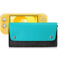 Polaland Switch Lite Felt Case, Portable Carrying Leather Bag Slim Protective Travel Pouch for Nintendo Switch Lite 2019 with 4 Game Cartridges Holders and Magnetic Clasp -Turquoise