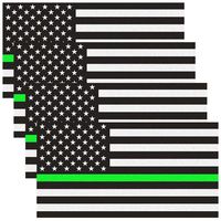 JumpyFire 4 PCS American Flag Stars and Stripes US Flag Car Stickers, 2.6x4.5 Inch Vinyl Decals with Thin Green Line for Cars&Trucks