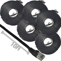 CAT6 Flat Patch Cord UTP Network Ethernet Stranded Booted Cable - 10 FT (Black) - 5 Pack