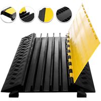 Happybuy 5 Channel Cable Protectors Extreme Rubber Cable Ramps Heavy Duty Protective Cable Wire Cord Ramp Driveway Rubber Traffic Speed Bumps Cable Protector (5-Channel, 1Pack-18000Lb)