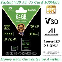 64GB Micro SD Card Plus Adapter - Amplim V30 A1 100MB/s 667X 64 GB MicroSDXC Memory Card Pack (Class 10 U3 UHS I TF XC) MicroSD SDXC Card - Cell Phone, Drone, Camera, GoPro Hero, Fire, Nintendo, DJI