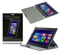 Navitech - Asus TransCompatible with Themer Book T100 Black Bycast Leather Multi Stand Case/Cover & Screen Protector/Guard & Stylus