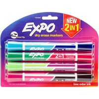 EXPO 1944656 2-in-1 Dry Erase Markers, Chisel Tip, Assorted, 4-Count