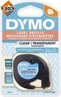 DYMO Authentic LetraTag Labeling Tape for LetraTag Label Makers, Black Print on Clear pastic Tape, 1/2'' W x 13' L, 1 roll (16952) - 4 Pack