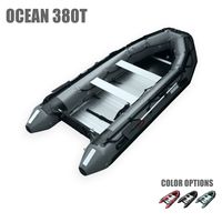Seamax Ocean380T 12.5 Feet Commercial Grade Inflatable Boat, 5 Pontoon Chambers, Aluminum Floor, V Bottom, Max Support 25HP Motor, Coast Guard Standard Reflective Tapes, Multi-Purpose (Dark Grey)