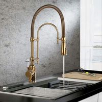 KunMai Single Handle High Arc Swiveling Dual-Mode Pull-Down Sprayer Kitchen Sink Faucet with Porcelain Handle in Polished Gold,Lead-Free Solid Brass cUPC Certified Pre Rinse Faucet